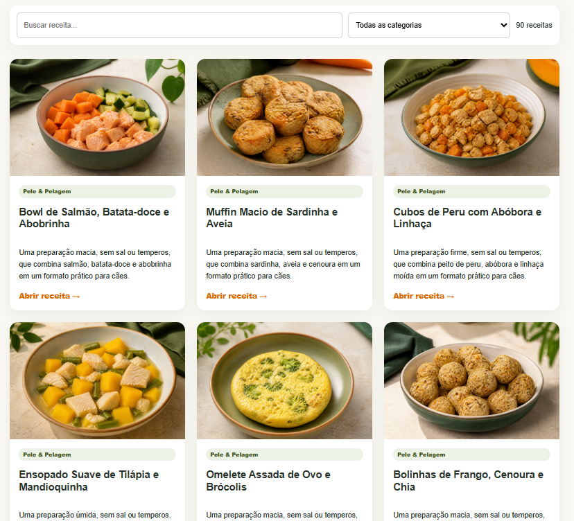 Captura real do catálogo digital NutriCÃO com busca, categorias e receitas